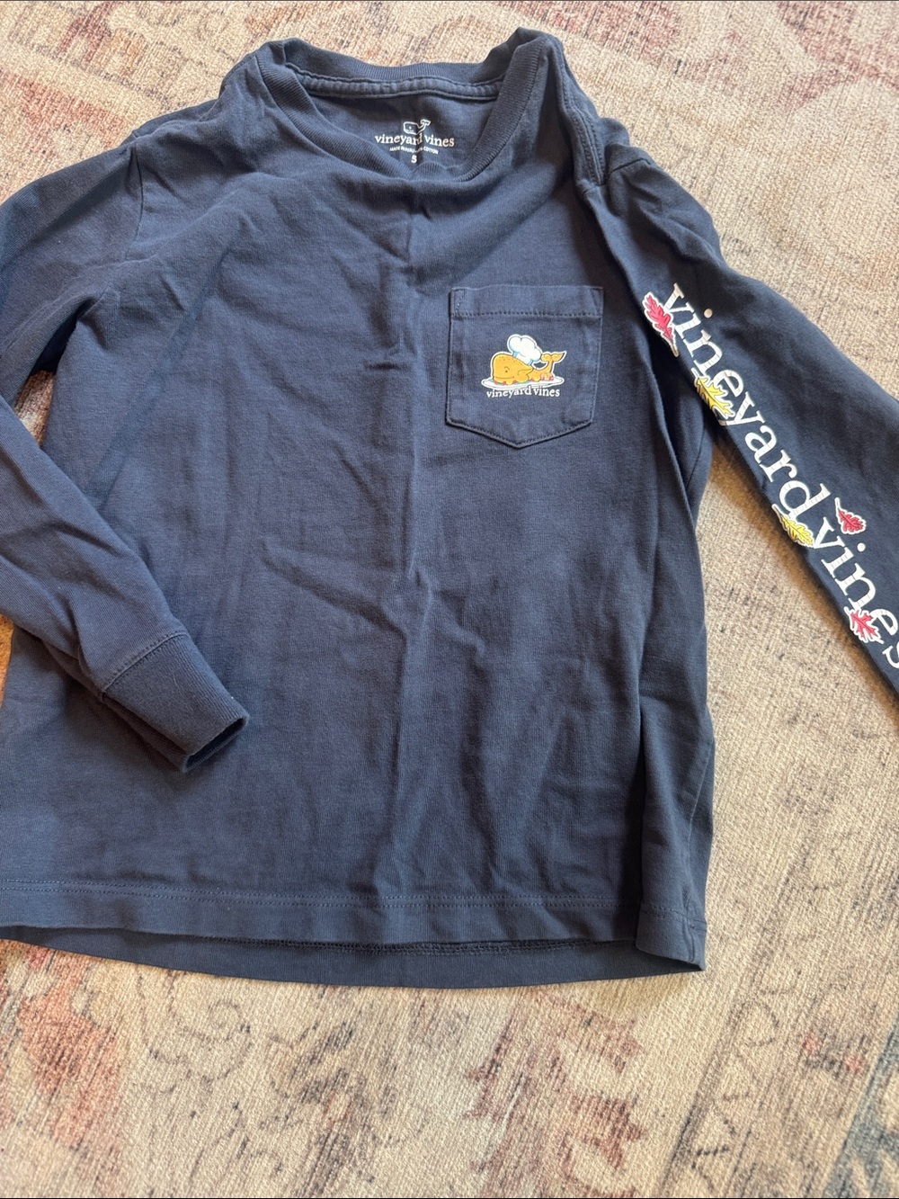 Vineyard Vines Navy Long-Sleeve Pocket Tee with Sleeve Script